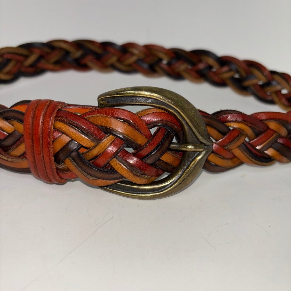Vintage Braided Multicolor Women's Leather Belt Size S Made in Italy Hippie Boho - Picture 4 of 12